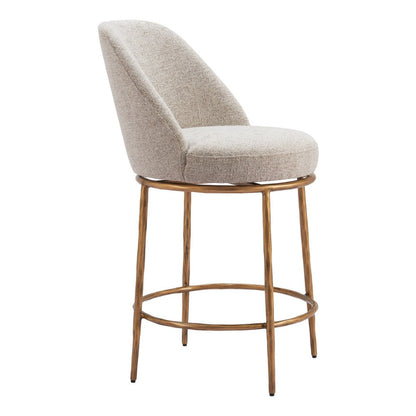 24" Beige And Gold Fabric And Steel Counter Height Swivel Bar Chair HomeRoots