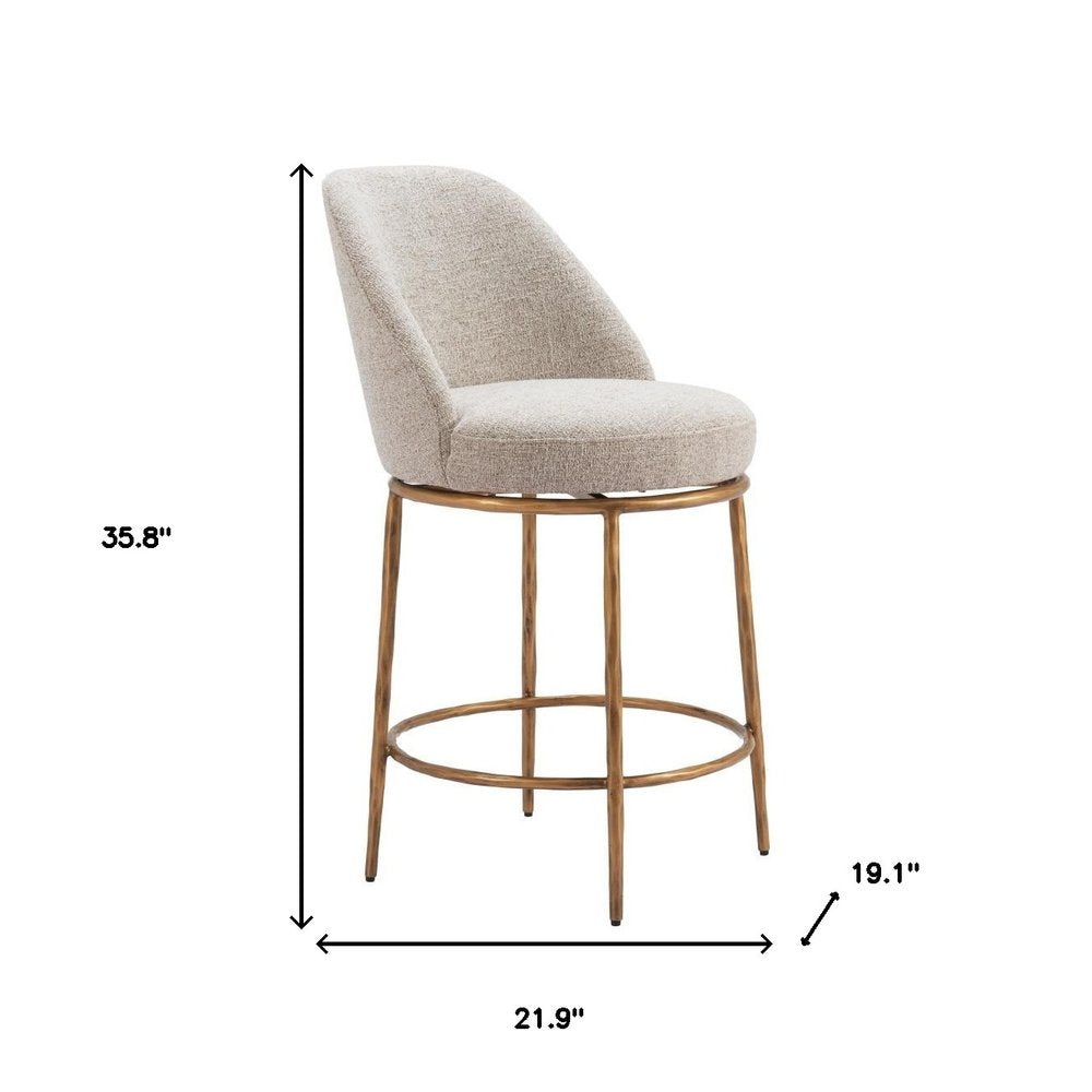 24" Beige And Gold Fabric And Steel Counter Height Swivel Bar Chair HomeRoots
