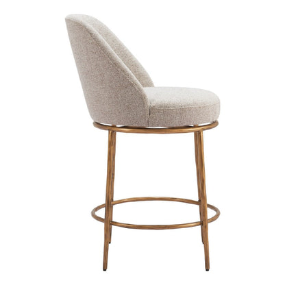 24" Beige And Gold Fabric And Steel Counter Height Swivel Bar Chair HomeRoots