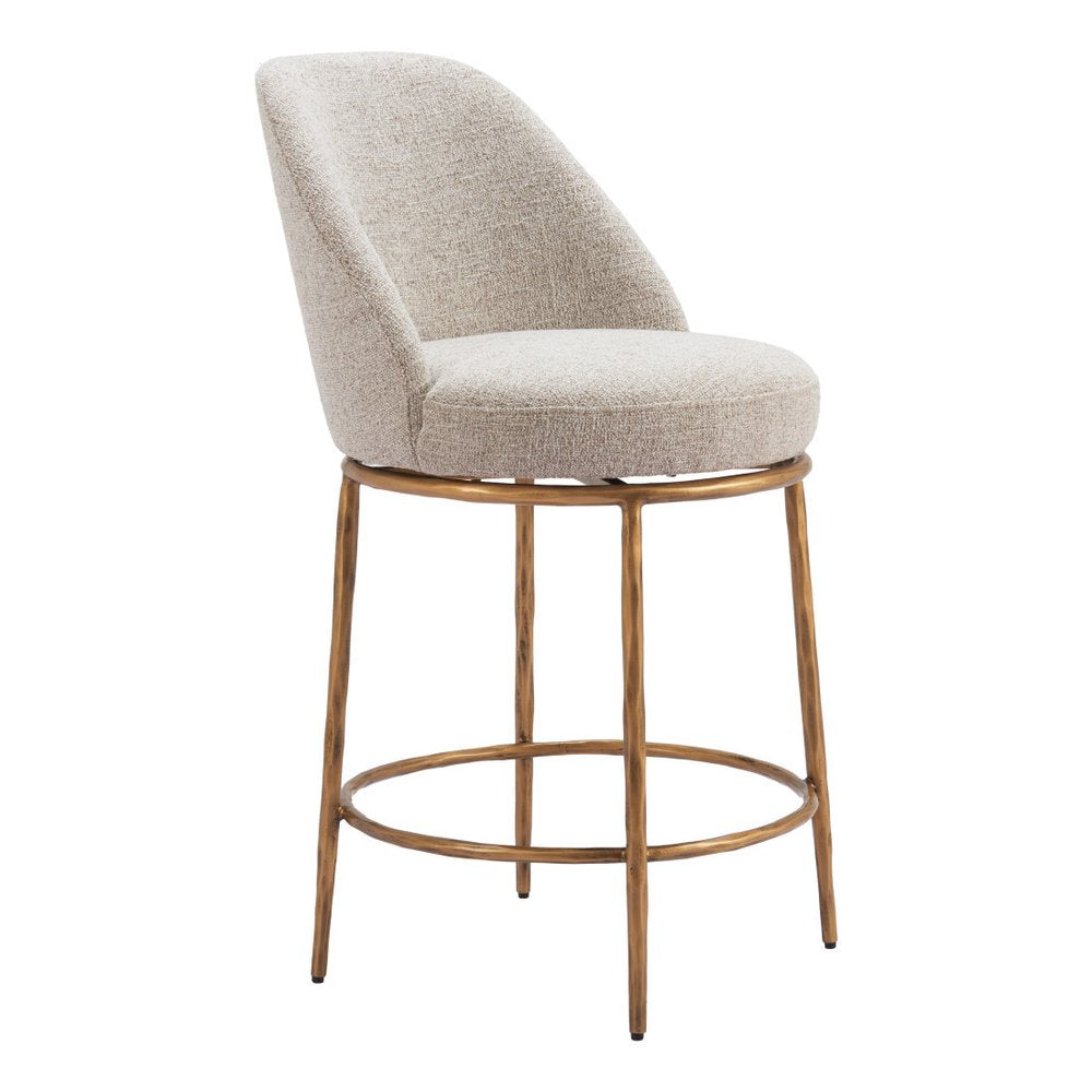 24" Beige And Gold Fabric And Steel Counter Height Swivel Bar Chair HomeRoots
