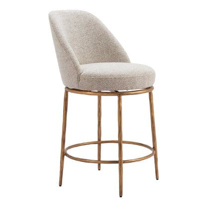 24" Beige And Gold Fabric And Steel Counter Height Swivel Bar Chair HomeRoots