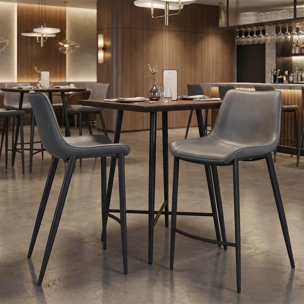 Set of Two 26" Dark Gray And Black Faux Leather And Fabric And Steel Counter Height Bar Chairs — view 10