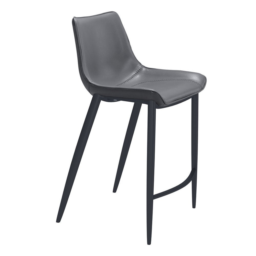 Set of Two 26" Dark Gray And Black Faux Leather And Fabric And Steel Counter Height Bar Chairs HomeRoots