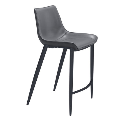 Set of Two 26" Dark Gray And Black Faux Leather And Fabric And Steel Counter Height Bar Chairs HomeRoots