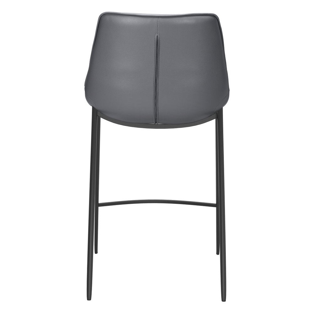 Set of Two 26" Dark Gray And Black Faux Leather And Fabric And Steel Counter Height Bar Chairs HomeRoots