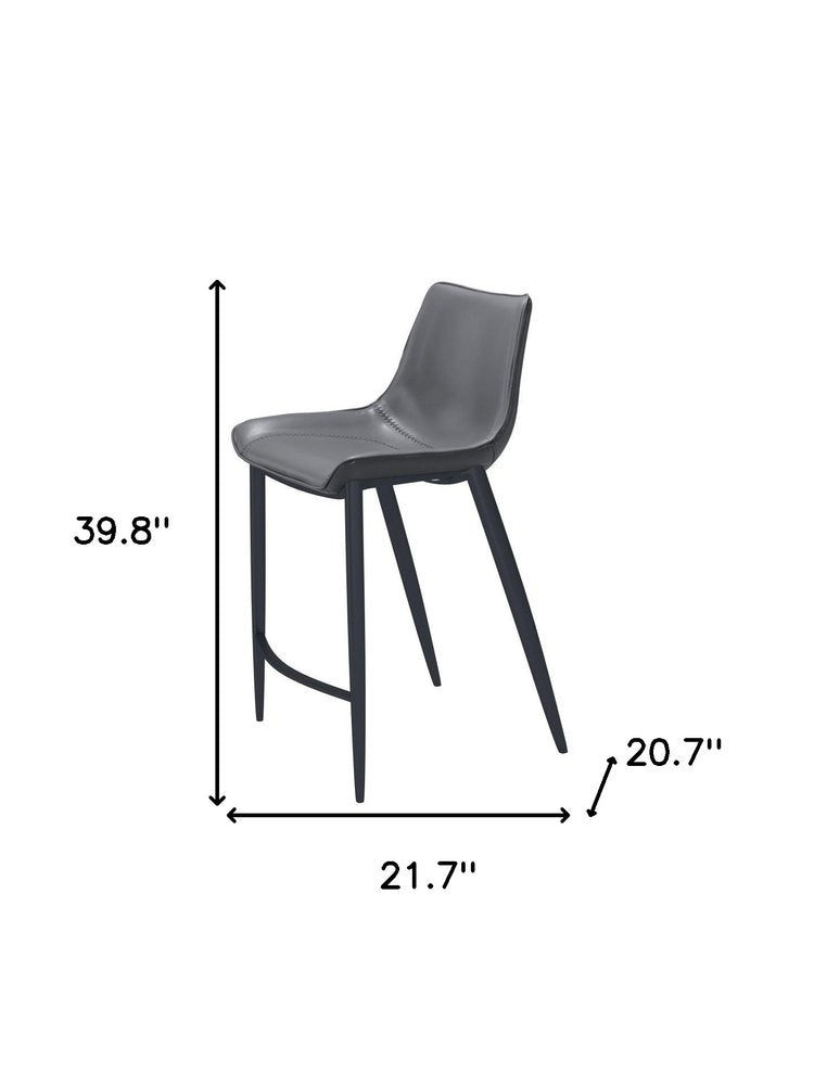 Set of Two 26" Dark Gray And Black Faux Leather And Fabric And Steel Counter Height Bar Chairs HomeRoots