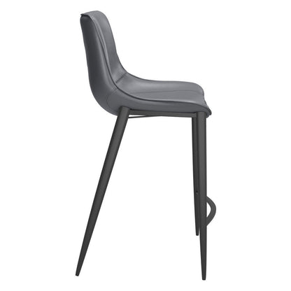 Set of Two 26" Dark Gray And Black Faux Leather And Fabric And Steel Counter Height Bar Chairs HomeRoots