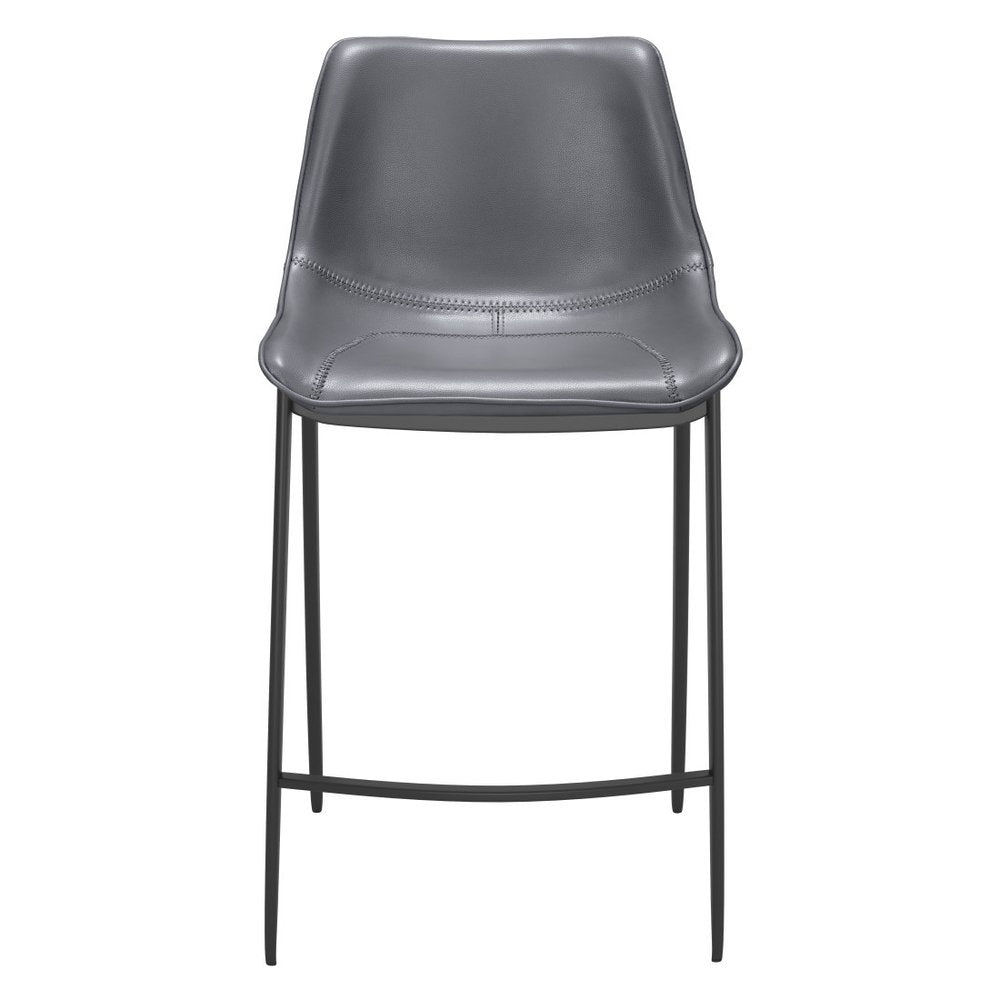 Set of Two 26" Dark Gray And Black Faux Leather And Fabric And Steel Counter Height Bar Chairs HomeRoots