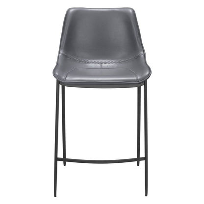 Set of Two 26" Dark Gray And Black Faux Leather And Fabric And Steel Counter Height Bar Chairs HomeRoots