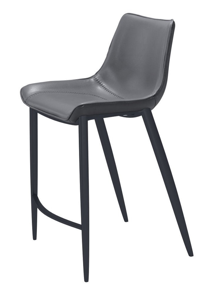 Set of Two 26" Dark Gray And Black Faux Leather And Fabric And Steel Counter Height Bar Chairs HomeRoots