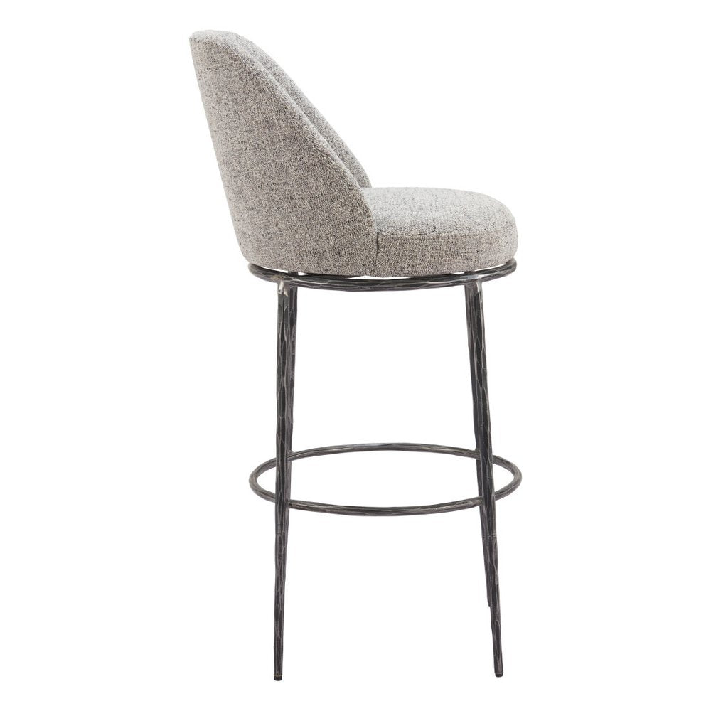 32" Gray And Black Fabric And Steel Bar Height Swivel Bar Chair HomeRoots