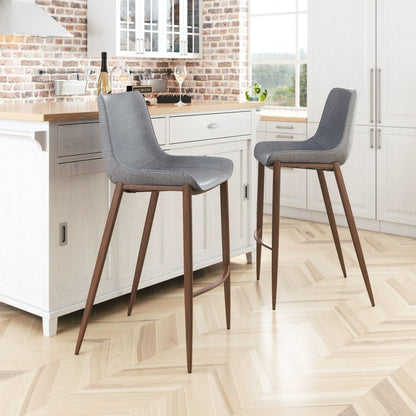 Set of Two 30" Slate Gray and Brown Faux Leather and Steel Bar Height Bar Chairs HomeRoots