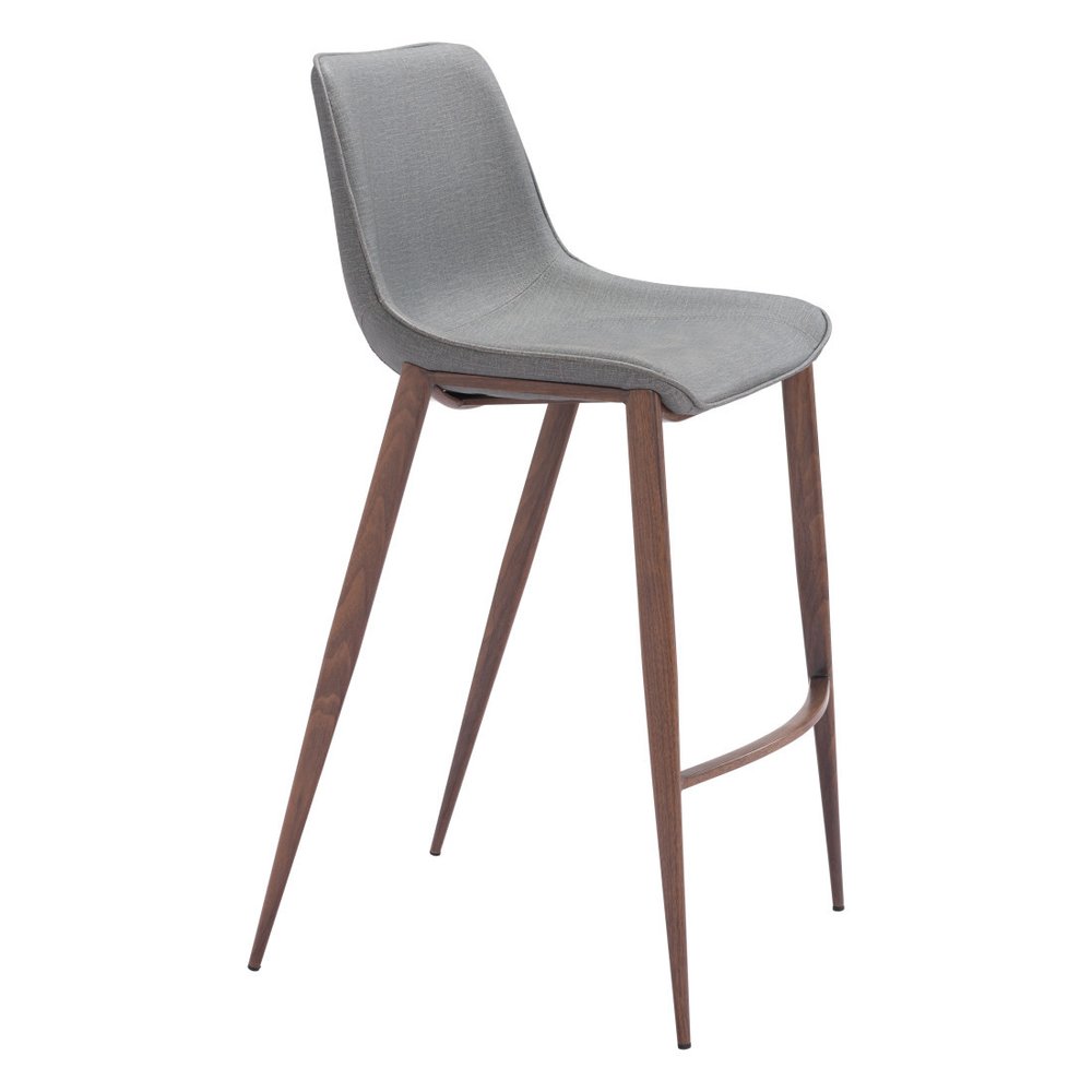 Set of Two 30" Slate Gray And Brown Faux Leather And Fabric And Steel Bar Height Bar Chairs HomeRoots