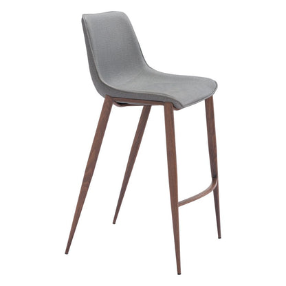 Set of Two 30" Slate Gray And Brown Faux Leather And Fabric And Steel Bar Height Bar Chairs HomeRoots