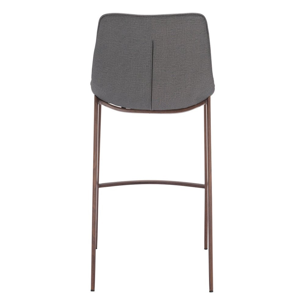 Set of Two 30" Slate Gray And Brown Faux Leather And Fabric And Steel Bar Height Bar Chairs HomeRoots