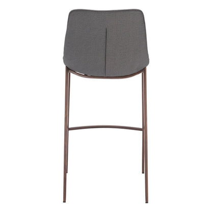 Set of Two 30" Slate Gray And Brown Faux Leather And Fabric And Steel Bar Height Bar Chairs HomeRoots