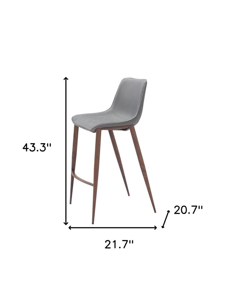 Set of Two 30" Slate Gray And Brown Faux Leather And Fabric And Steel Bar Height Bar Chairs HomeRoots