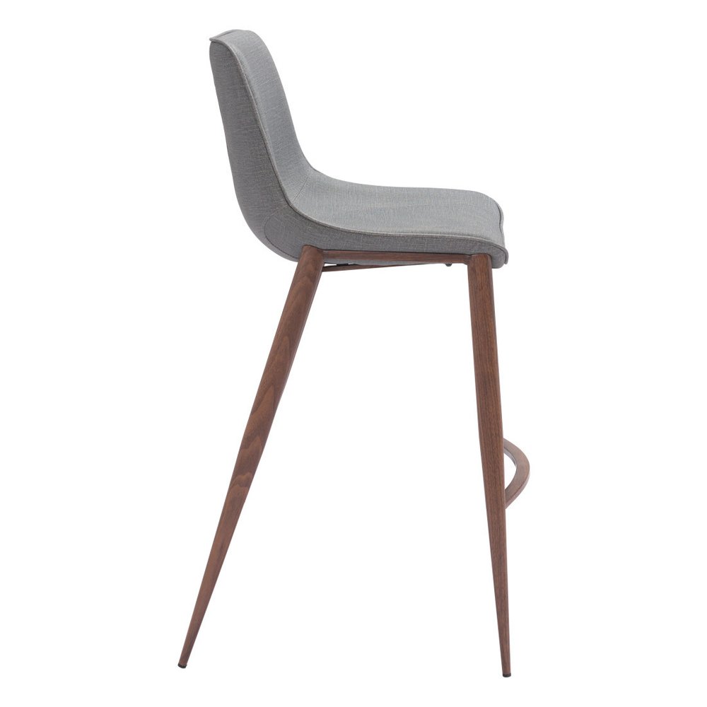 Set of Two 30" Slate Gray And Brown Faux Leather And Fabric And Steel Bar Height Bar Chairs HomeRoots