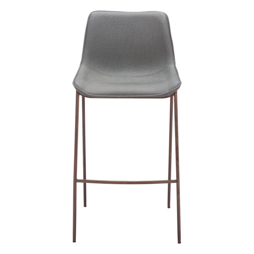Set of Two 30" Slate Gray And Brown Faux Leather And Fabric And Steel Bar Height Bar Chairs HomeRoots