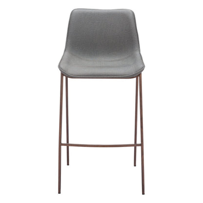 Set of Two 30" Slate Gray And Brown Faux Leather And Fabric And Steel Bar Height Bar Chairs HomeRoots