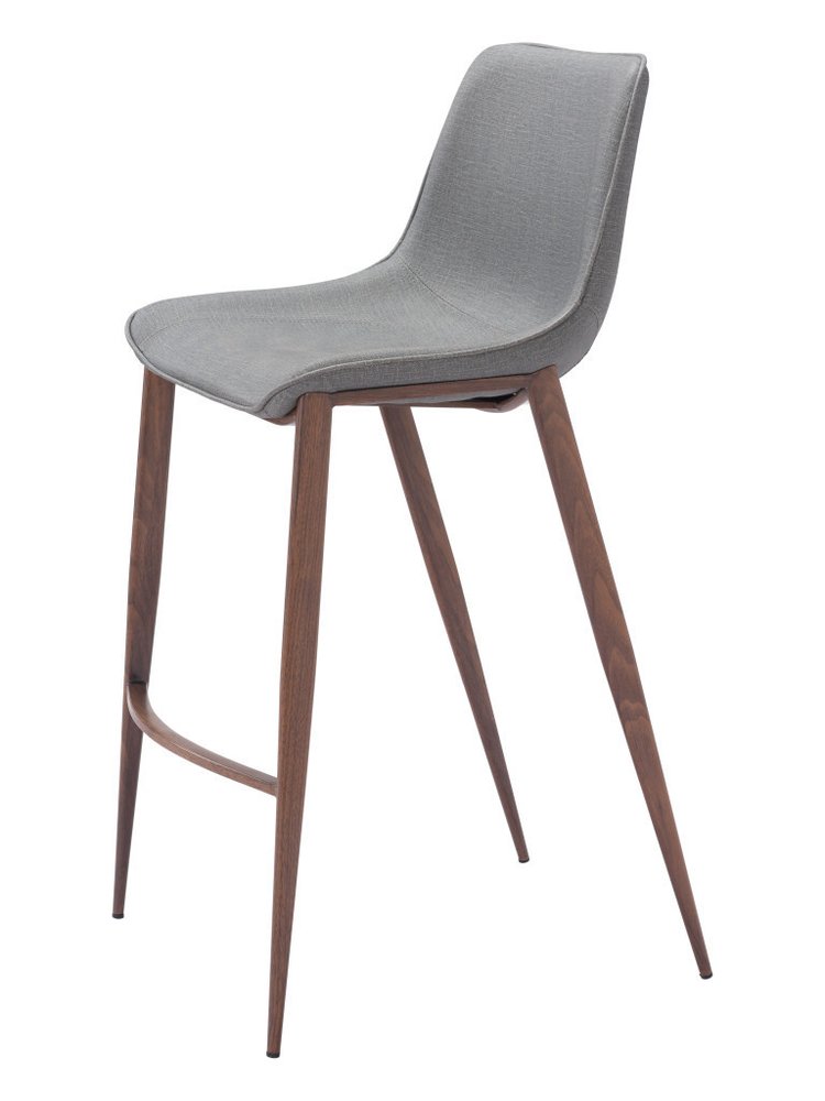 Set of Two 30" Slate Gray And Brown Faux Leather And Fabric And Steel Bar Height Bar Chairs HomeRoots
