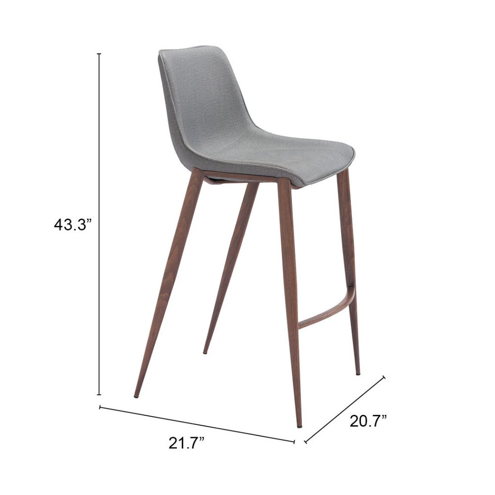 Set of Two 30" Slate Gray and Brown Faux Leather and Steel Bar Height Bar Chairs HomeRoots