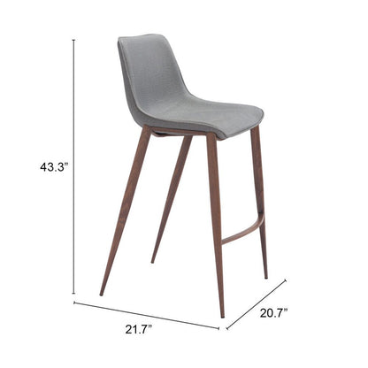 Set of Two 30" Slate Gray and Brown Faux Leather and Steel Bar Height Bar Chairs HomeRoots