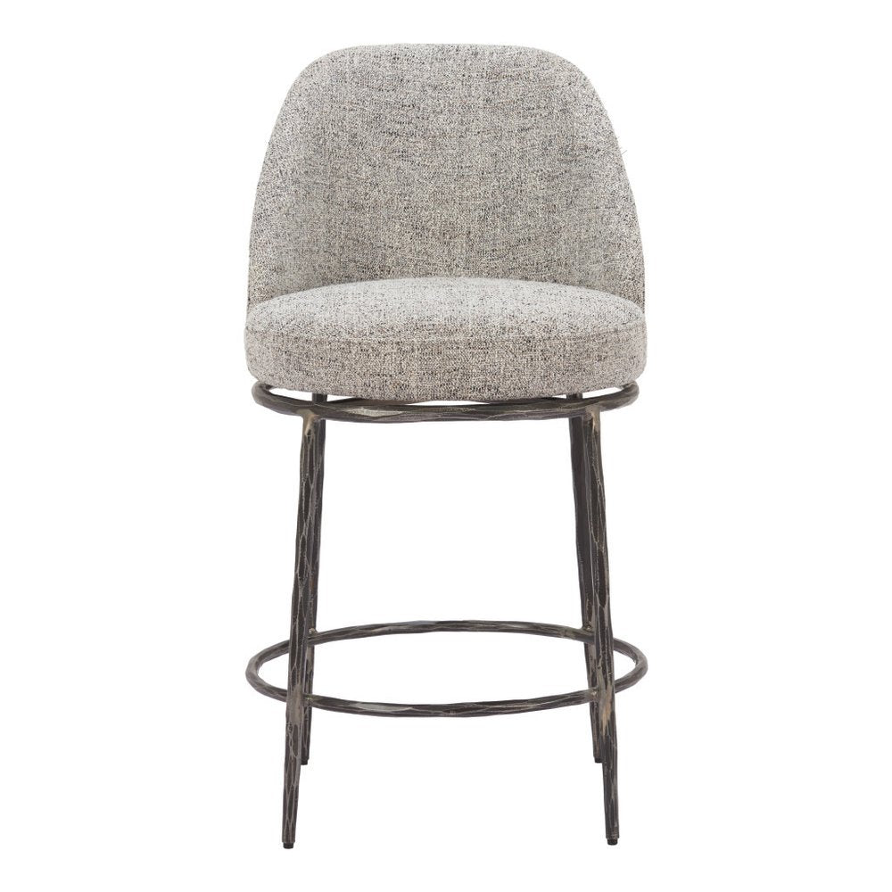 24" Gray And Black Fabric And Steel Counter Height Swivel Bar Chair HomeRoots