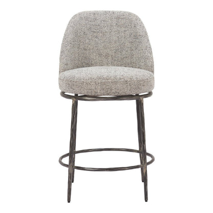 24" Gray And Black Fabric And Steel Counter Height Swivel Bar Chair HomeRoots