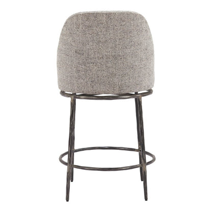 24" Gray And Black Fabric And Steel Counter Height Swivel Bar Chair HomeRoots