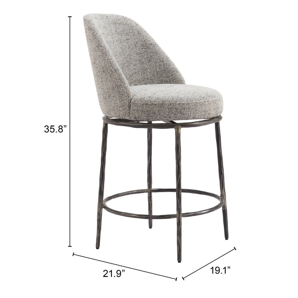 24" Gray and Black Fabric and Steel Counter Height Swivel Bar Chair HomeRoots