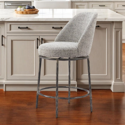 24" Gray And Black Fabric And Steel Counter Height Swivel Bar Chair HomeRoots