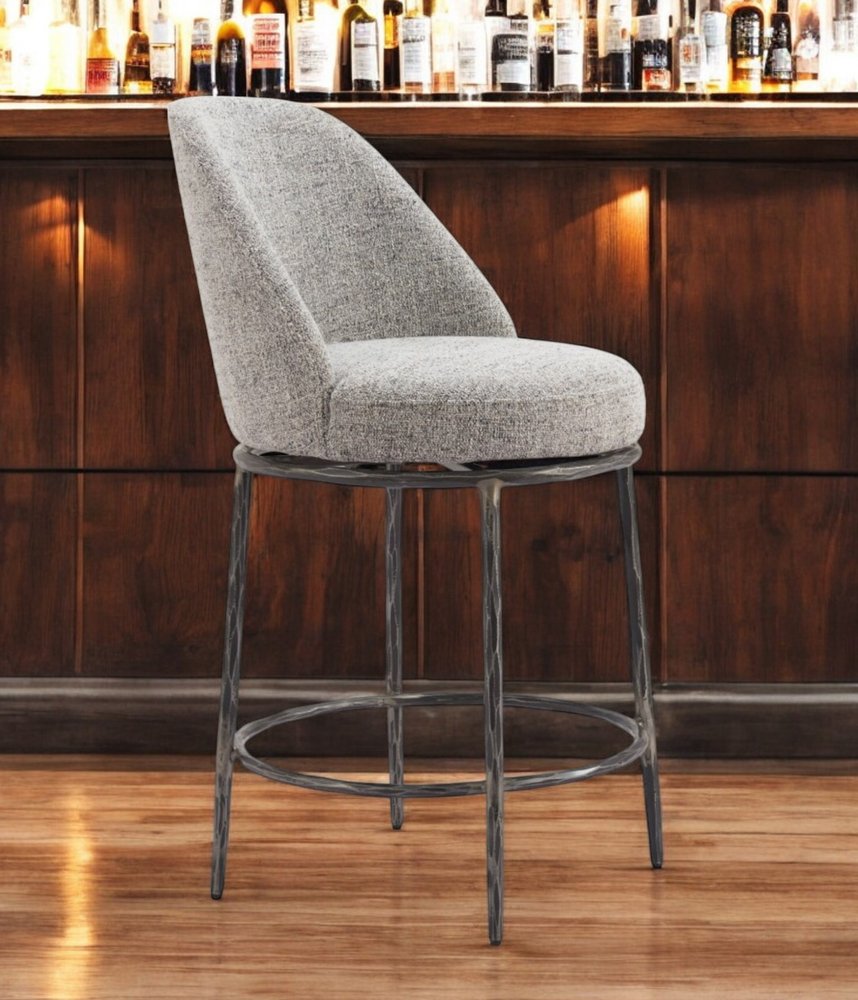 24" Gray And Black Fabric And Steel Counter Height Swivel Bar Chair HomeRoots