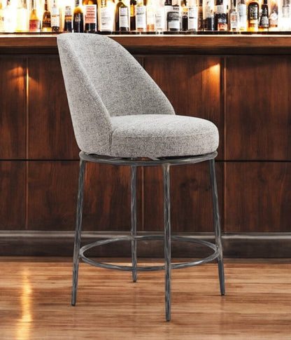 24" Gray And Black Fabric And Steel Counter Height Swivel Bar Chair HomeRoots
