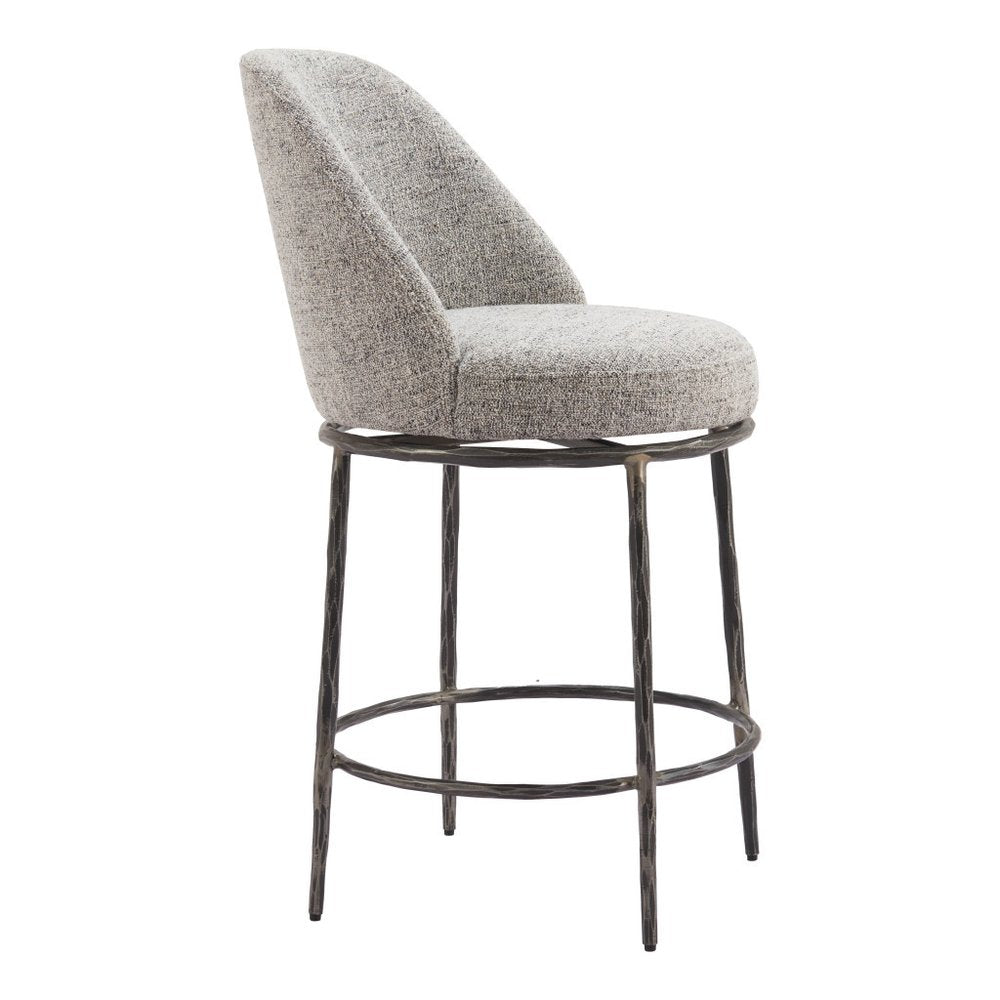 24" Gray And Black Fabric And Steel Counter Height Swivel Bar Chair HomeRoots