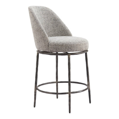 24" Gray And Black Fabric And Steel Counter Height Swivel Bar Chair HomeRoots