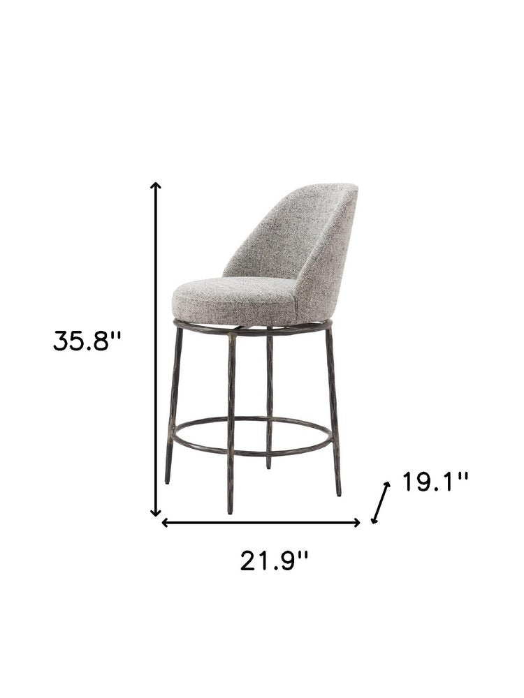 24" Gray And Black Fabric And Steel Counter Height Swivel Bar Chair HomeRoots