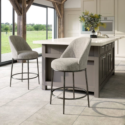 24" Gray and Black Fabric and Steel Counter Height Swivel Bar Chair HomeRoots