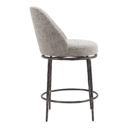 24" Gray And Black Fabric And Steel Counter Height Swivel Bar Chair HomeRoots