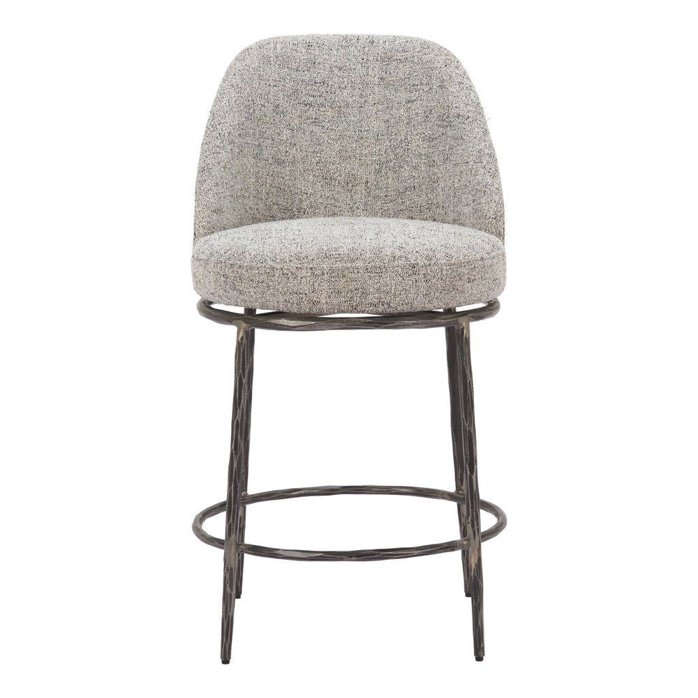 24" Gray And Black Fabric And Steel Counter Height Swivel Bar Chair HomeRoots