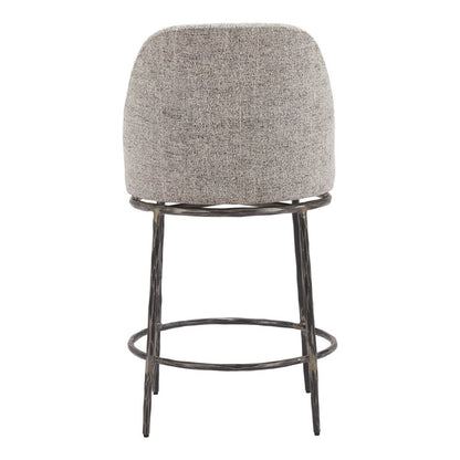 24" Gray And Black Fabric And Steel Counter Height Swivel Bar Chair HomeRoots