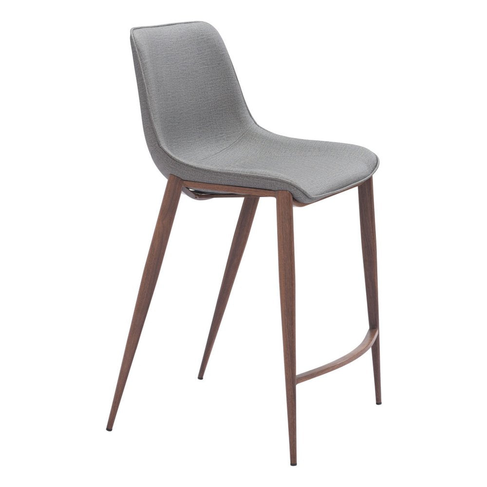 Set of Two 26" Slate Gray And Brown Faux Leather And Fabric And Steel Counter Height Bar Chairs HomeRoots