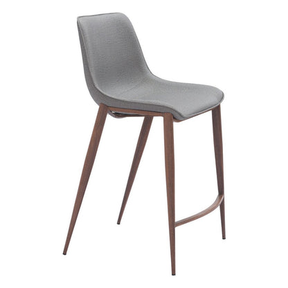 Set of Two 26" Slate Gray And Brown Faux Leather And Fabric And Steel Counter Height Bar Chairs HomeRoots