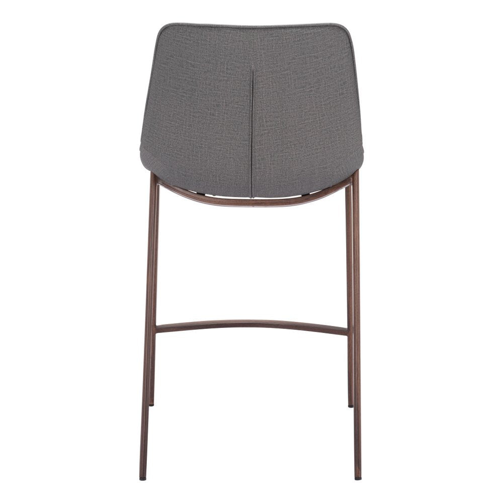 Set of Two 26" Slate Gray And Brown Faux Leather And Fabric And Steel Counter Height Bar Chairs HomeRoots