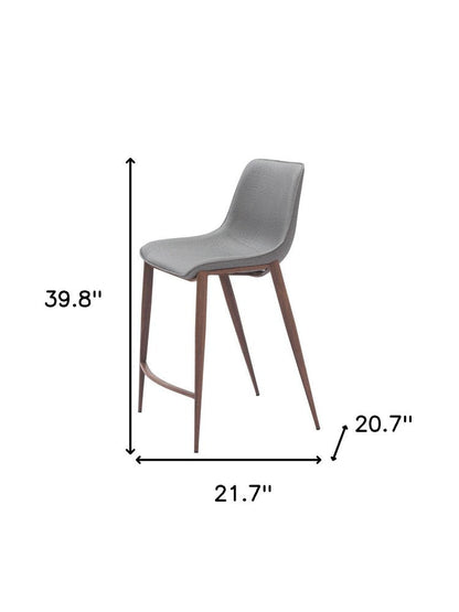 Set of Two 26" Slate Gray And Brown Faux Leather And Fabric And Steel Counter Height Bar Chairs HomeRoots