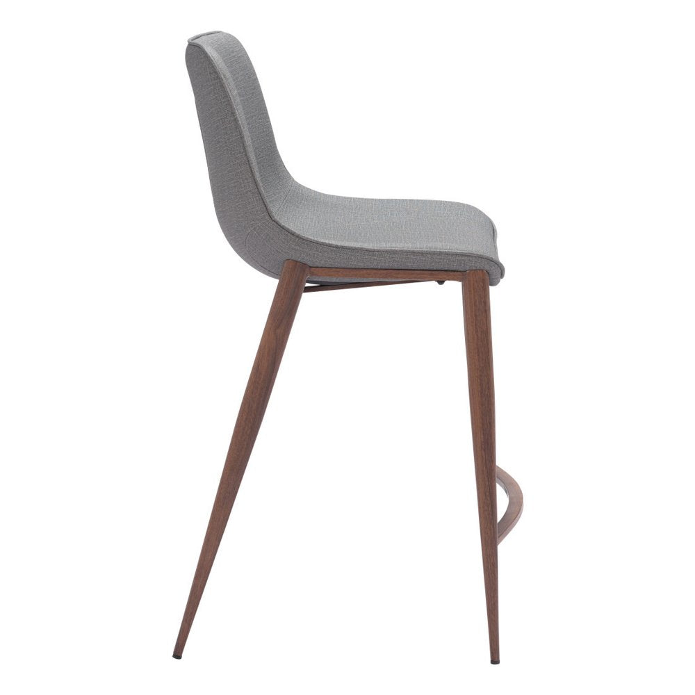 Set of Two 26" Slate Gray And Brown Faux Leather And Fabric And Steel Counter Height Bar Chairs HomeRoots