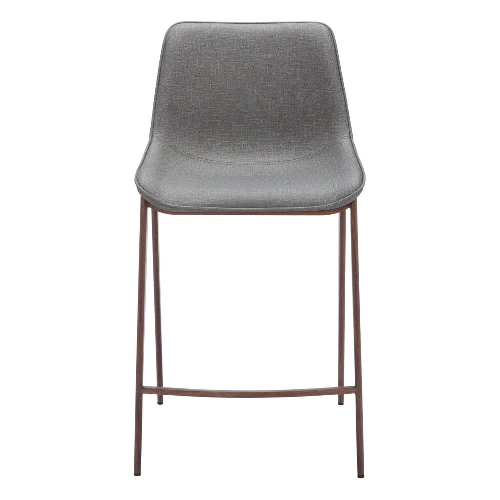 Set of Two 26" Slate Gray And Brown Faux Leather And Fabric And Steel Counter Height Bar Chairs HomeRoots