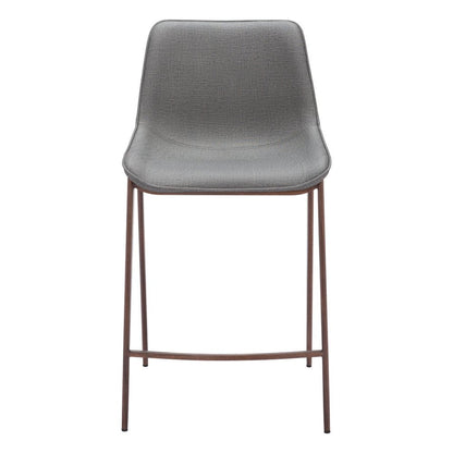 Set of Two 26" Slate Gray And Brown Faux Leather And Fabric And Steel Counter Height Bar Chairs HomeRoots