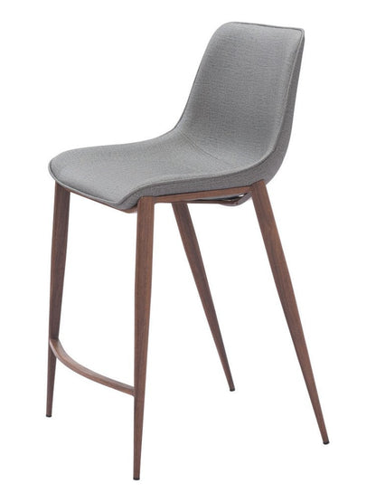 Set of Two 26" Slate Gray And Brown Faux Leather And Fabric And Steel Counter Height Bar Chairs HomeRoots