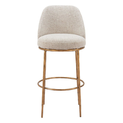32" Beige And Gold Fabric And Steel Bar Height Swivel Bar Chair HomeRoots